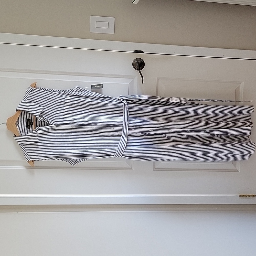 NWT Style & Co. Sleeveless Blue White Striped Shirtdress Size Medium